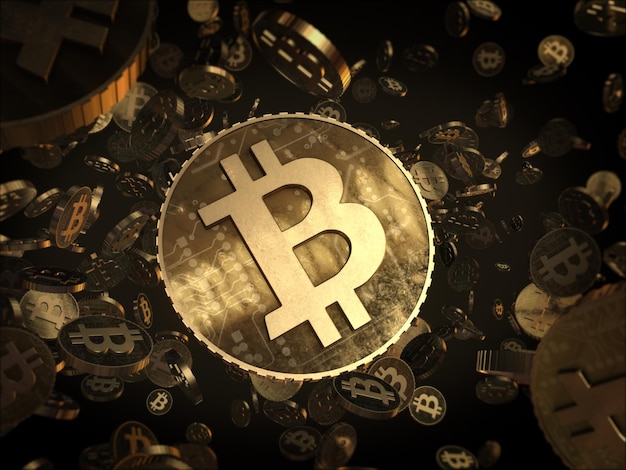 Bitcoins dorés sur fond sombre