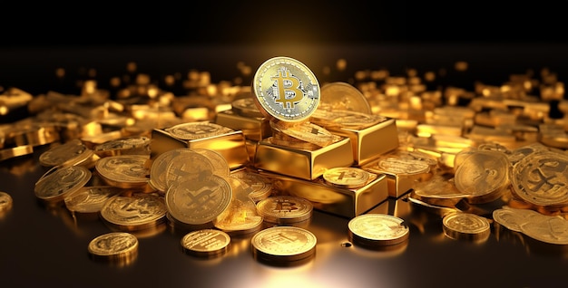 Les bitcoins d'or et d'argent sur un échange d'or Bitcoin graphique couleur or