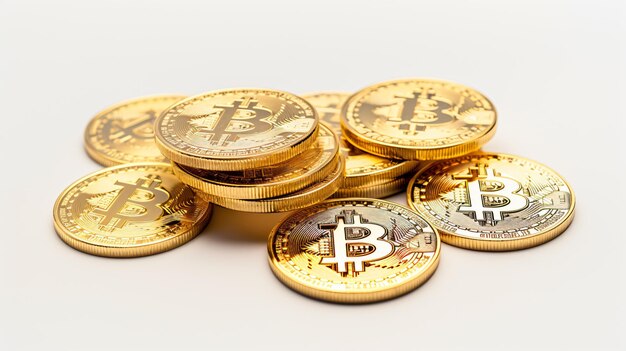 Bitcoins en or sur surface noire