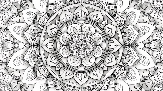 Photo a black and white mandala with a floral pattern