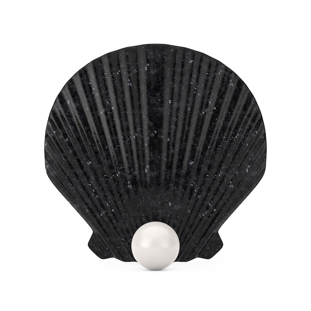 Photo black beauty scallop sea ou ocean shell seashell avec white pearl sur fond blanc. rendu 3d