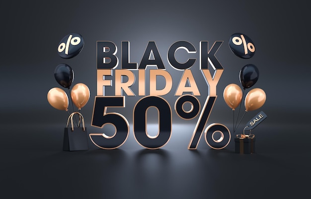 Black Friday avec 3D 50 Off Icône Illustration 3D