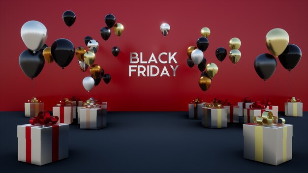 Black Friday cadeaux ballons fond rouge