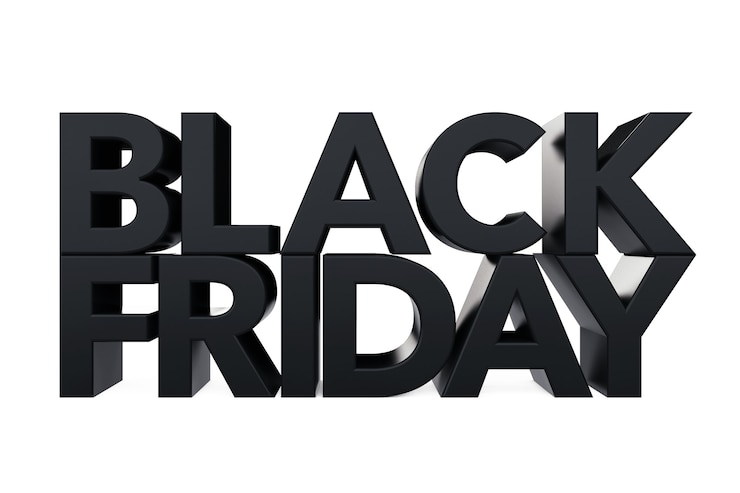 Photo black friday signe sur un fond blanc. rendu 3d.