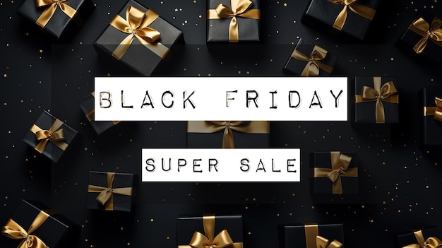 Black Friday Super Sale Bannière de lettrage de texte sur fond sombre