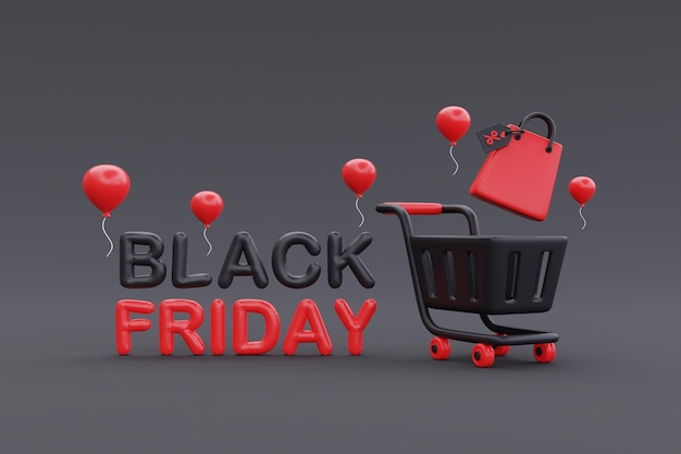 Black Friday Super Sale avec panier et sacs Promotion de Noël et bonne année rendu 3d