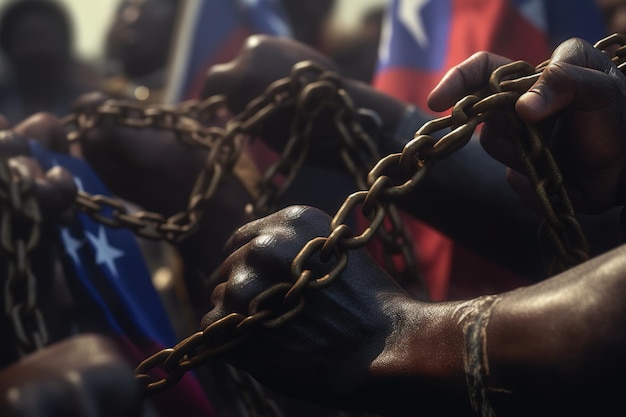 Black Lives Matter Le problème de la culture, du racisme et de la descrImination de l'esclavage Juneteenth Emancipation Day 19 juin Freedom of Glosa Rights fist of the chain AfroAmerican