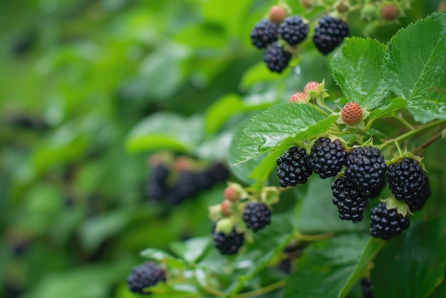 Blackberry sur le buisson dans le jardin de la ferme