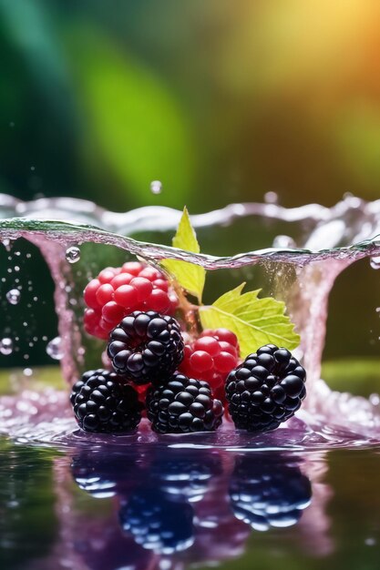 Blackberry éclaboussé dans l'eau fond naturel coloré gros plan