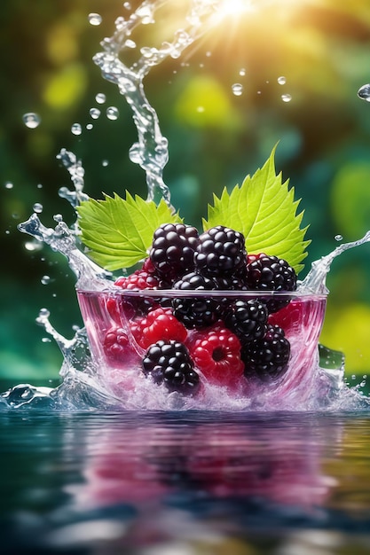 Blackberry éclaboussé dans l'eau fond naturel coloré gros plan