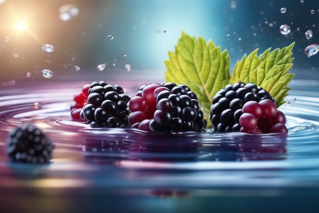 Photo blackberry éclaboussé dans l'eau fond naturel coloré gros plan