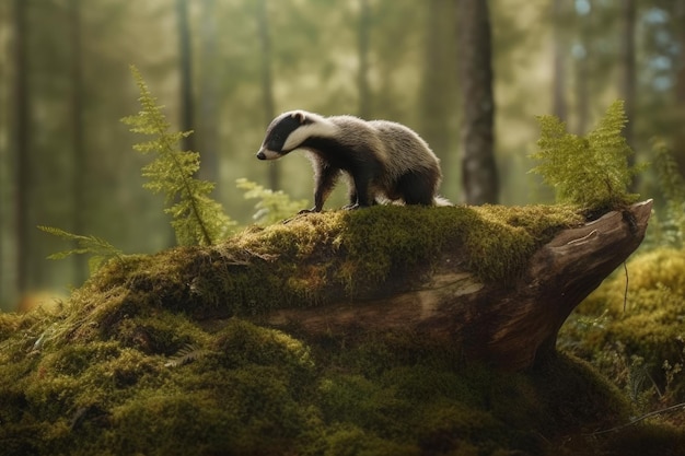 Le blaireau européen dans la forêt