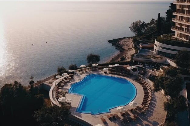 Blanc Méditerranée Moderne et de luxe Lounge d'hôtel concept d'architecture du bâtiment Génératif Ai