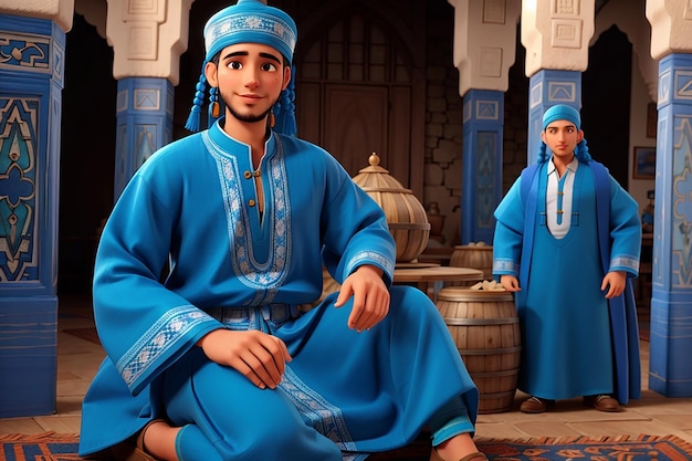 Photo le bleu intemporel djellaba marocain essentiel pour les hommes vêtements traditionnels