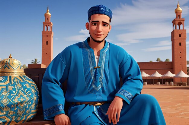 Photo le bleu intemporel djellaba marocain essentiel pour les hommes vêtements traditionnels