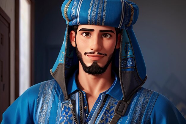 Photo le bleu intemporel djellaba marocain essentiel pour les hommes vêtements traditionnels