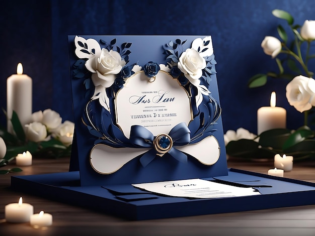 Bleu marine et luxe invitation de mariage invitation florale merci RSVP carte moderne conception en peu