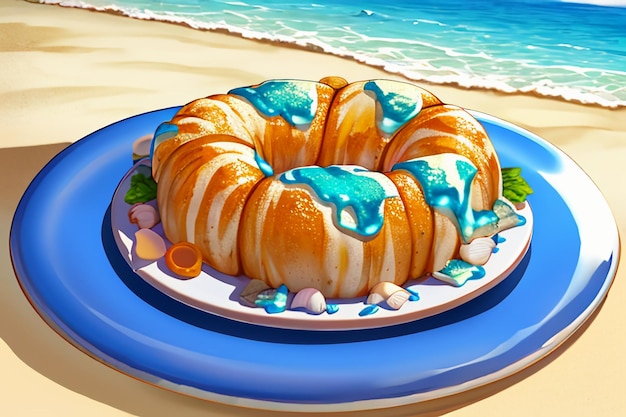 Photo bleu mer jaune plage paysage naturel fond assiette de fruits décoration papier peint illustration