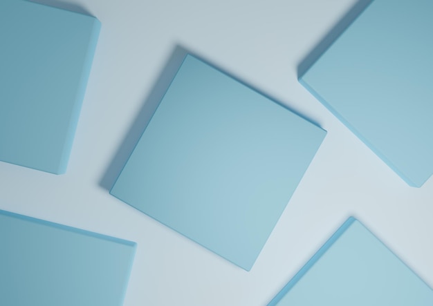 Bleu pastel 3D minimal simple vue de dessus plat fond d'affichage de produit se dresse formes géométriques