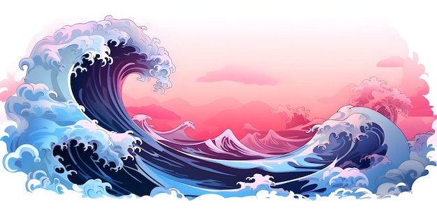 Bleu rose coucher de soleil ocean wave banner png transparent isolé ressource graphique comme arrière-plan pour o