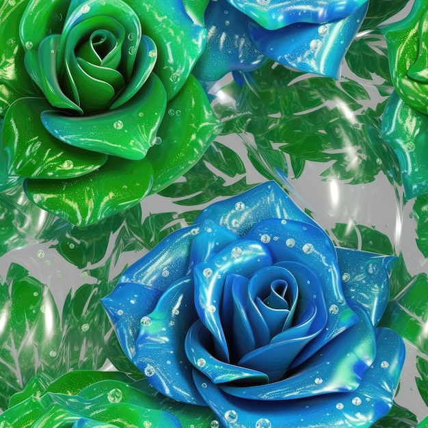 Bleu Vert Rose Fleurs Paillettes Sur Fond Blanc Carrelage Arrière Plan