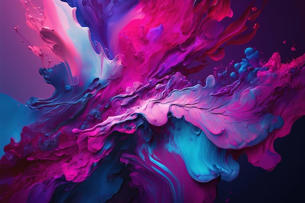 Bleu violet et magenta peinture liquide abstrait fond AI peinture de mélange de couleurs génératives