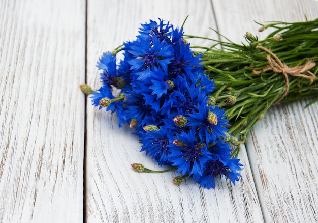 bleuets bleus sur une table