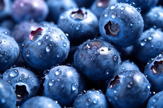 bleuets dans un bol avec des gouttes d'eau