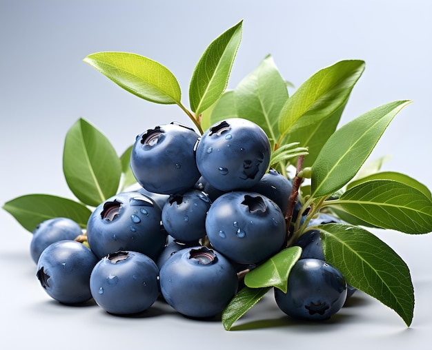 bleuets avec feuilles sur fond blanc