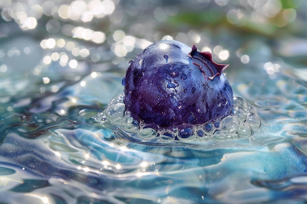 Des bleuets flottant sur de l'eau gazeuse