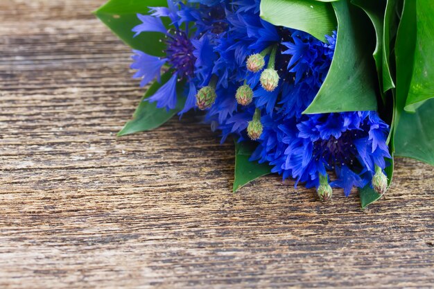 Bleuets frais bleu sur table en bois