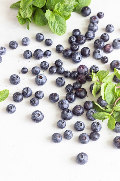 Bleuets frais et feuilles de menthe