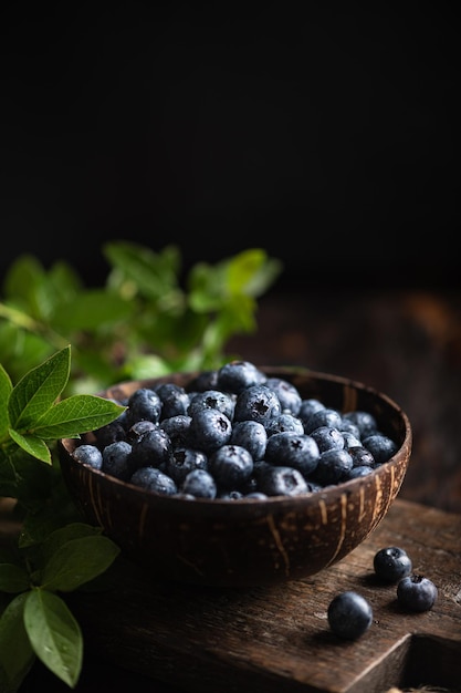 Bleuets frais avec des feuilles