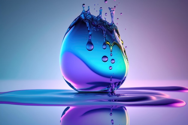 Blob liquide flottant de couleur dégradé bleu et violet AI Generation