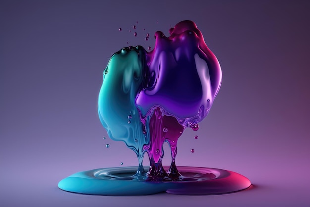 Blob liquide flottant de couleur dégradé bleu et violet AI Generation