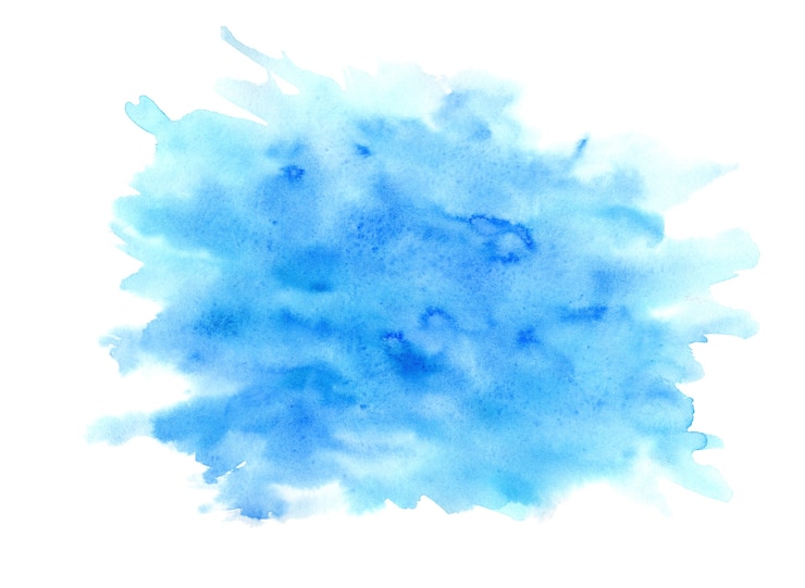 Photo blob de texture aquarelle humide expressif bleu et turquoise vif isolé sur fond blanc