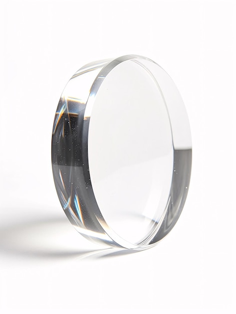 Photo bloc acrylique circulaire transparent isolé blanc