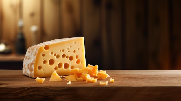 Un bloc de fromage sur une planche de bois