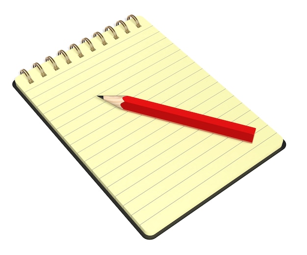 Bloc-notes et stylo isolé sur fond blanc
