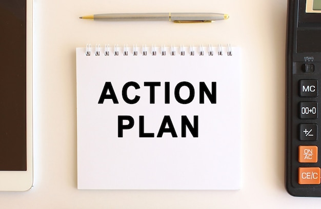 Photo bloc-notes avec texte plan d'action