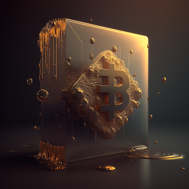 Bloc d'or blockchain logo 3D Crypto