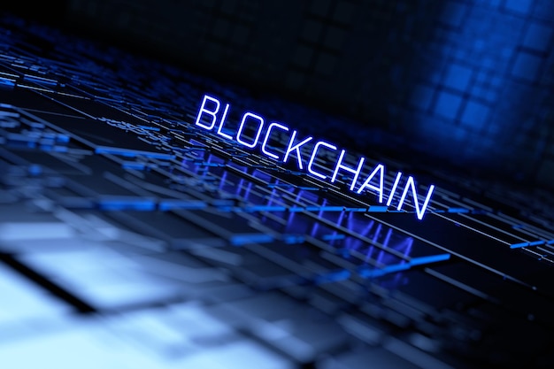 Blockchain sur un concept de technologie de blockchain de fond abstrait hitech rendu d