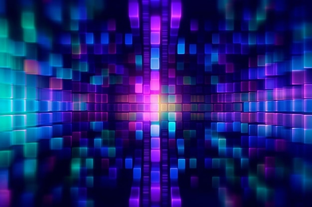 Blockchain NFT Abstract Pixel Prism Neon Ombre Speed Defocused Futuristic Technology Navy Background