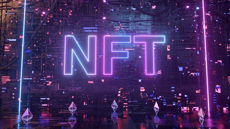 Photo blockchain salle de transmission de données numériques nft jeton non fongible d illustration