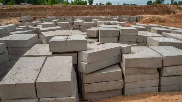 Des blocs de béton éparpillés sur un chantier de construction