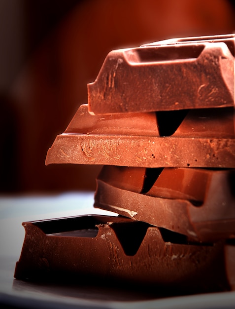 Blocs de chocolat en gros plan