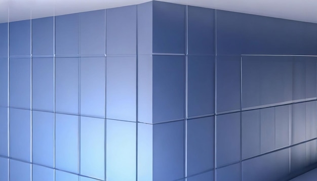 Photo des blocs extrudés en gradient bleu 3d améliorent le mur de l'entreprise avec un toit cube moderne à l'arrière-plan