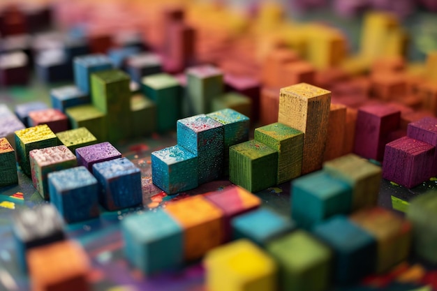 Photo des blocs de jouets en bois colorés sur un fond coloré