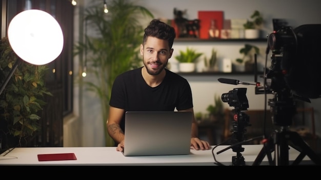Blogueur masculin enregistrant une vidéo