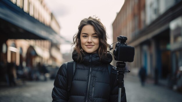 Photo une blogueuse en train d'enregistrer une vidéo